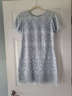 Free People Light Blue Lace Short Sleeve Mini Dress